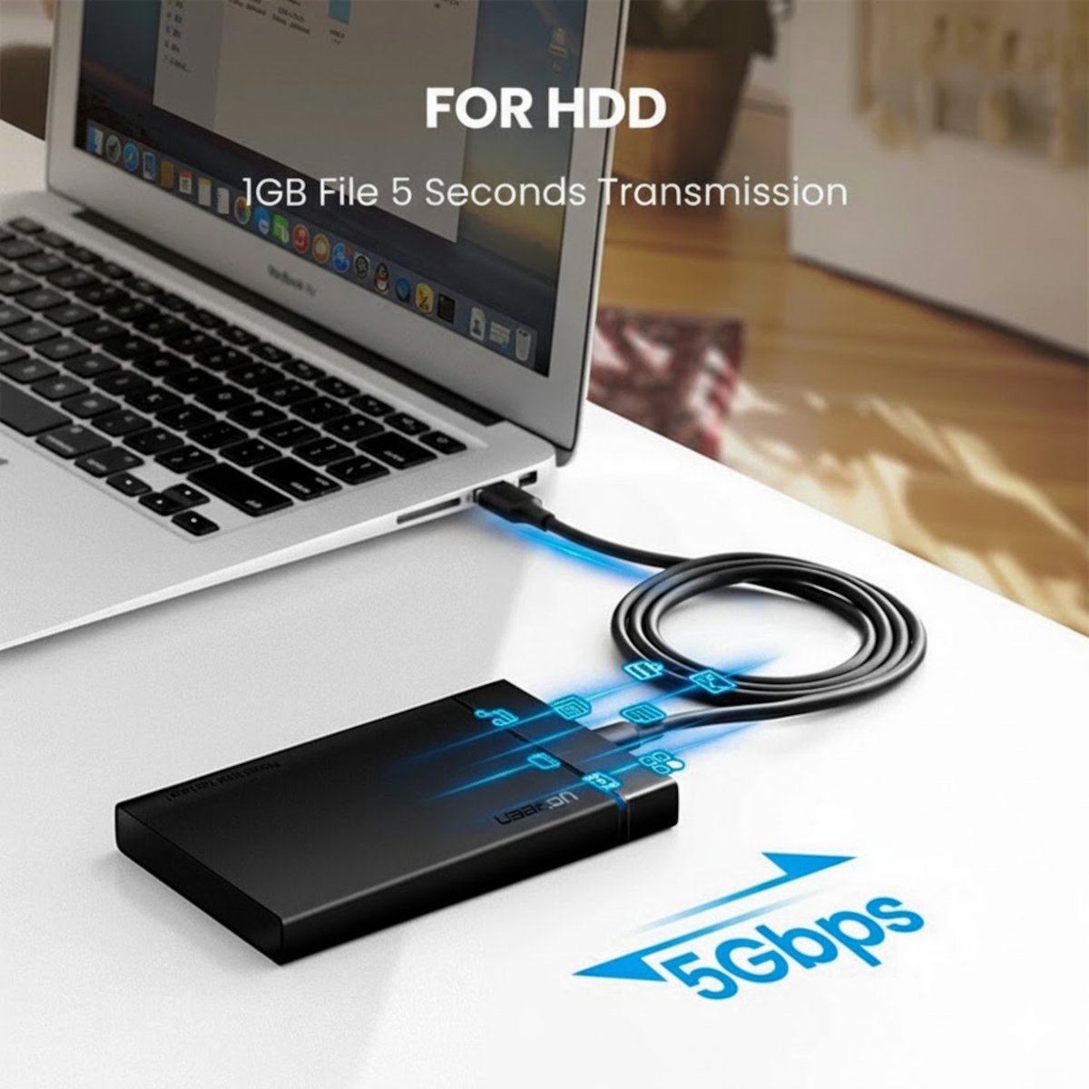 UGreen Type-C to USB 3.0 Cable 1m – Fast Charging 3A, 5Gbps Sync – Black