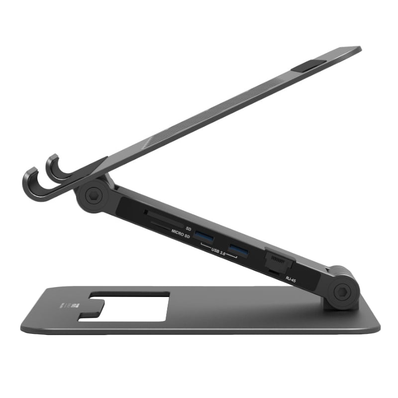 Port Connect Adjustable Stand + Dock Type-C to 1 x RJ45|2 x USB3.1 Gen1|2 x HDMI 4k@60Hz|1 x Type-C|PD85W|SDand Micro SD Reader