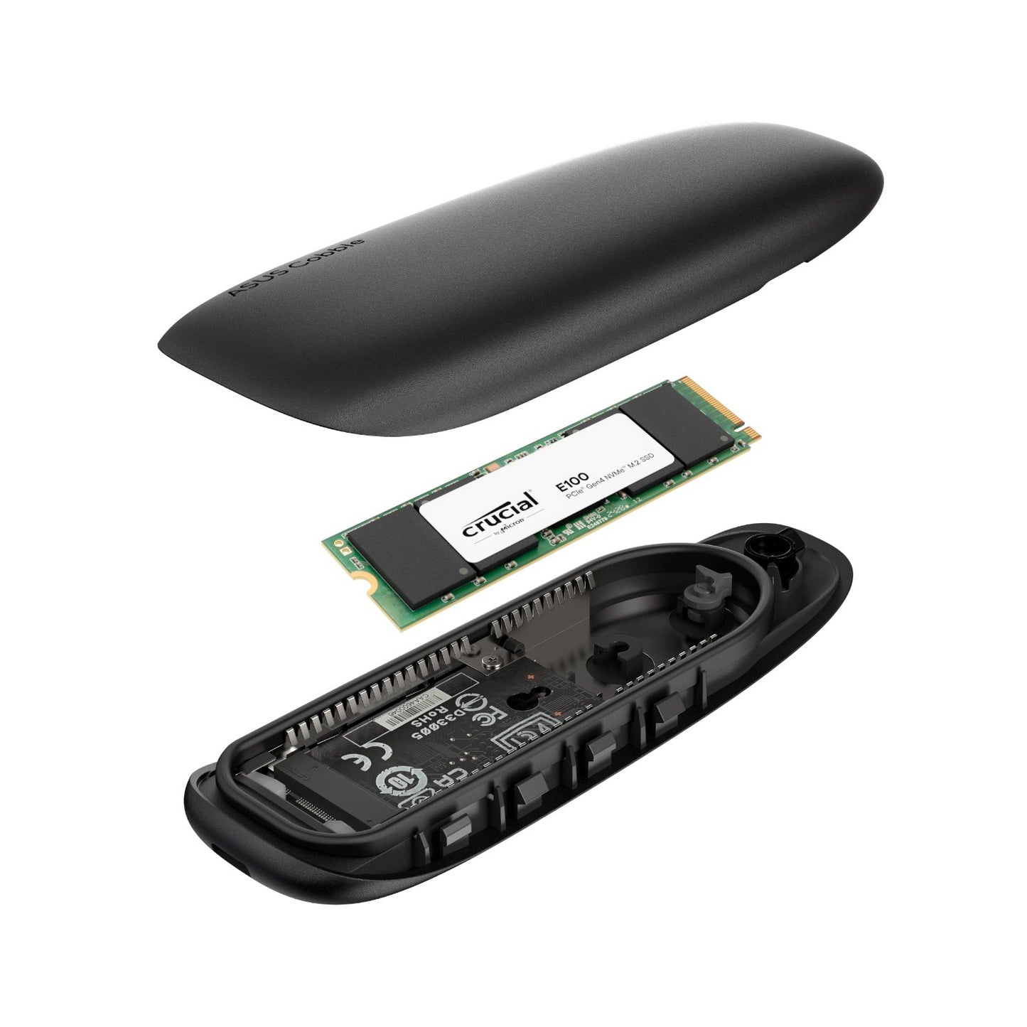 Asus Cobble M.2 SSD Type-C Enclosure and Crucial E100 480GB NVMe Bundle - Black