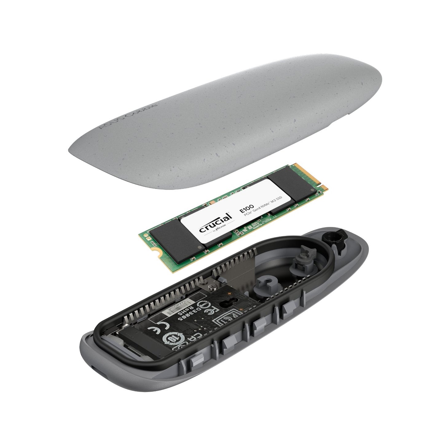 Asus Cobble M.2 SSD Type-C Enclosure and Crucial E100 480GB NVMe Bundle - Grey
