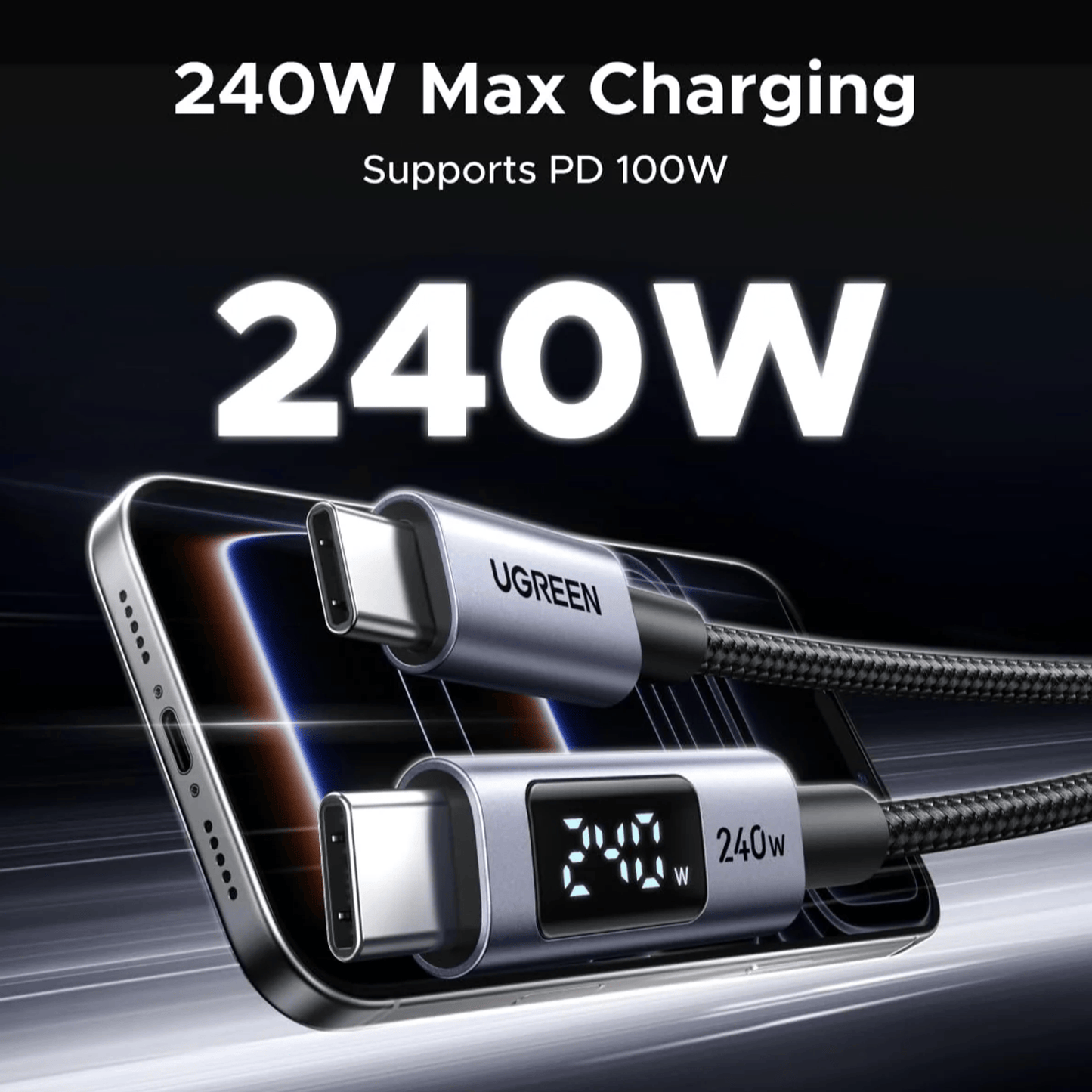 UGREEN 240W USB Type-C Cable with LED Display 1M