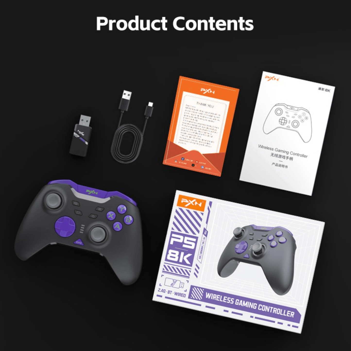 PXN P5 8K Wireless Gaming Controller - Black (PC/Switch/Android/iOS)