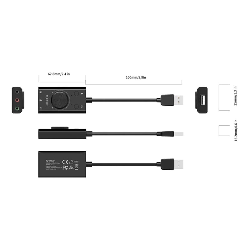 ORICO SC2 USB to 3.5mm Dual headphone External Sound Card with Volume Control