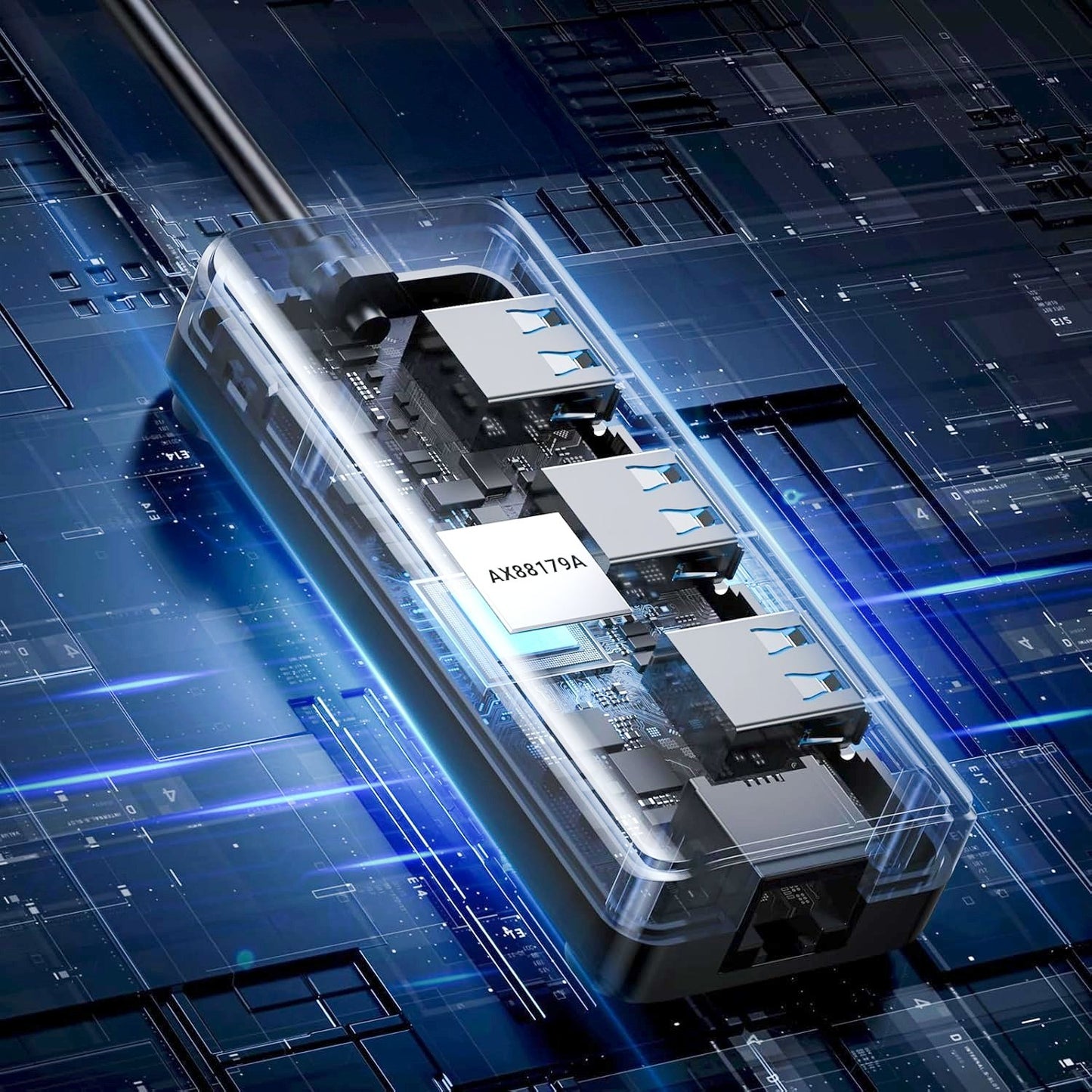 UGreen USB Type-A Male to Ethernet Adapter with 3-Port USB Hub – Black