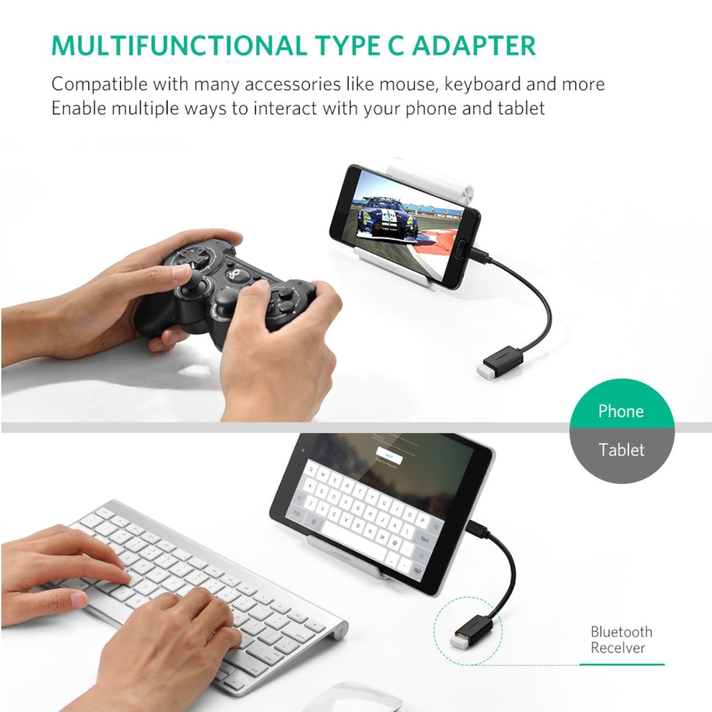 UGreen Type-C to USB-A Adapter (Male to Female, 15cm)– Black