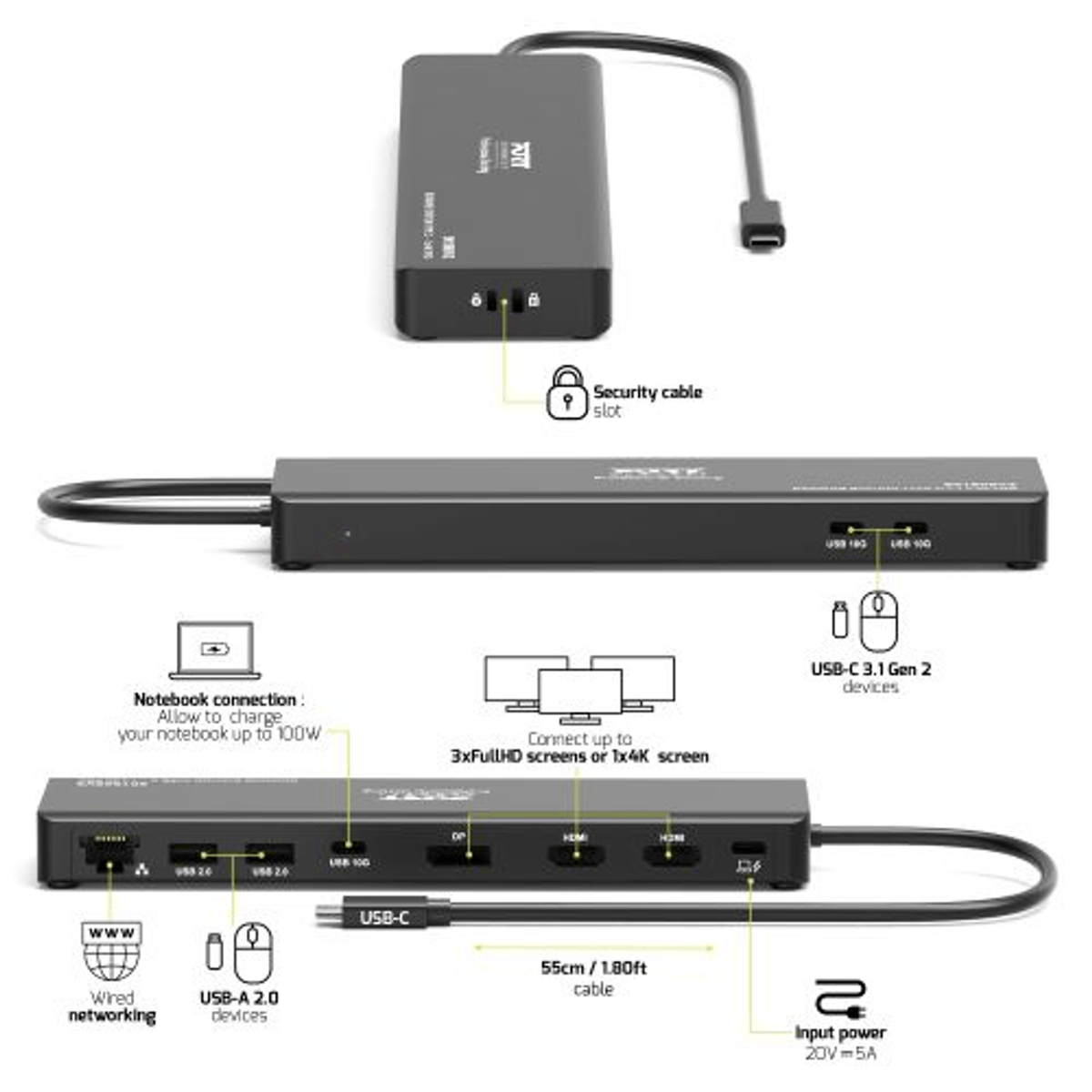 PORT Mobile docking station 1 X 4K USB-C 9 devices 100W