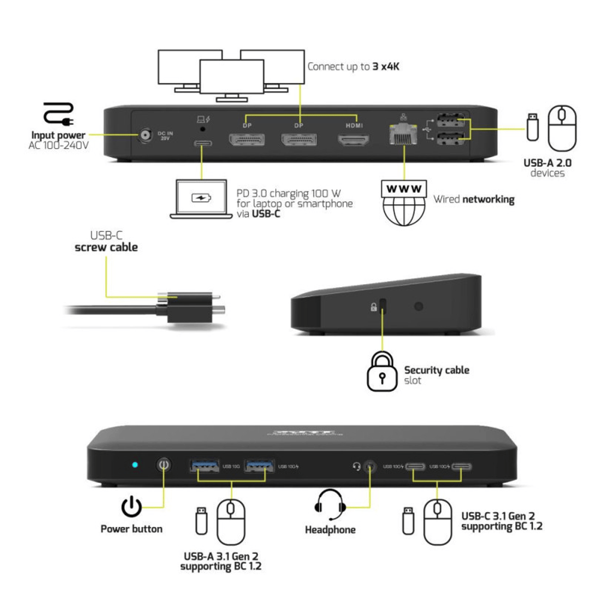 PORT Office docking station 3 X 4 USB-C 11 devices 100W
