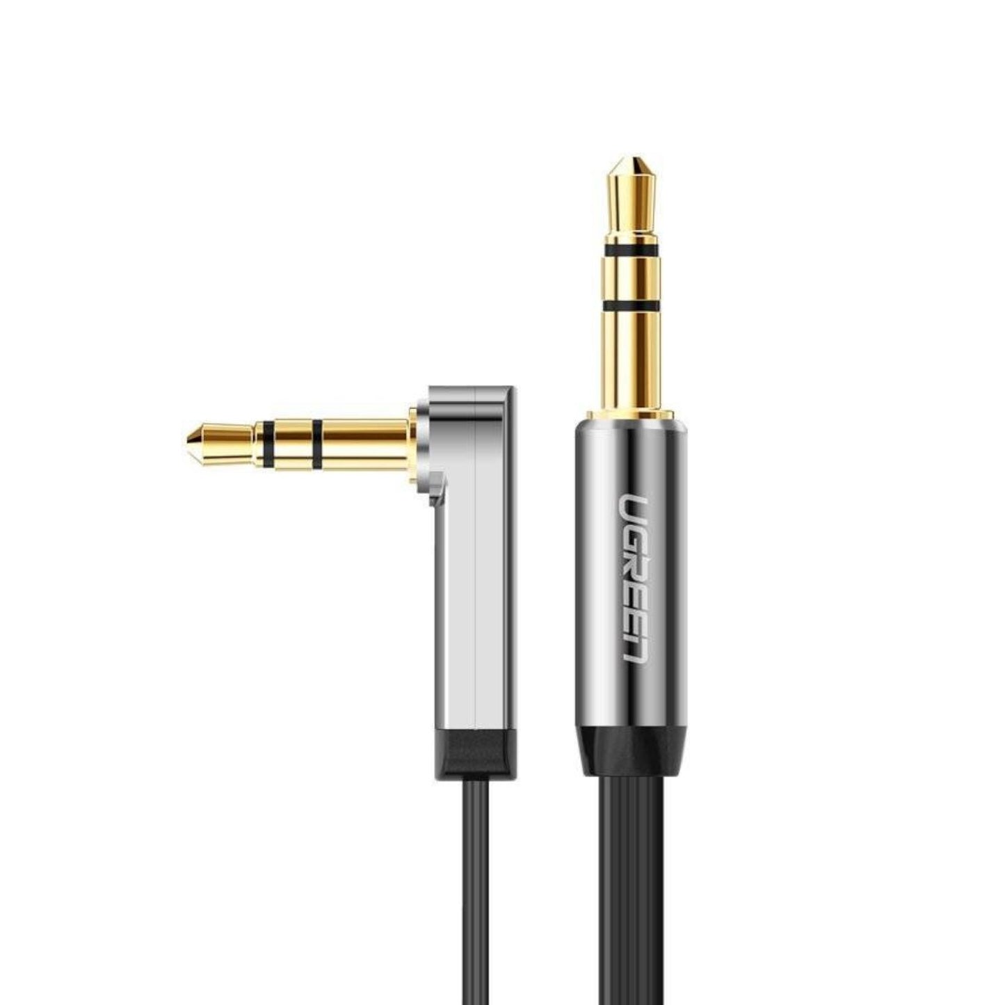 UGreen AV119 Right-angled 3.5mm Flat Aux Cable 1.5m - Black/Silver