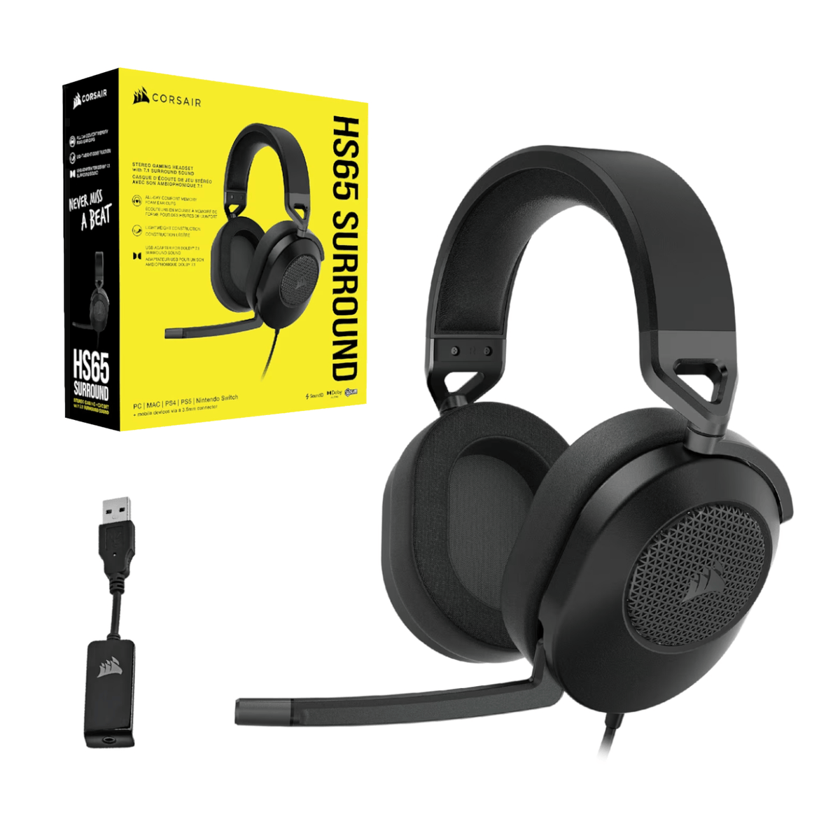 Corsair HS65 SURROUND Wired Gaming Headset — Carbon (AP)