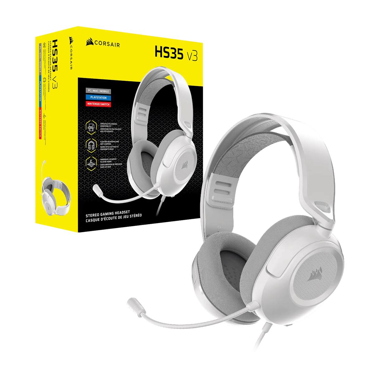 Corsair HS35 v3 Wired Gaming Headset - White