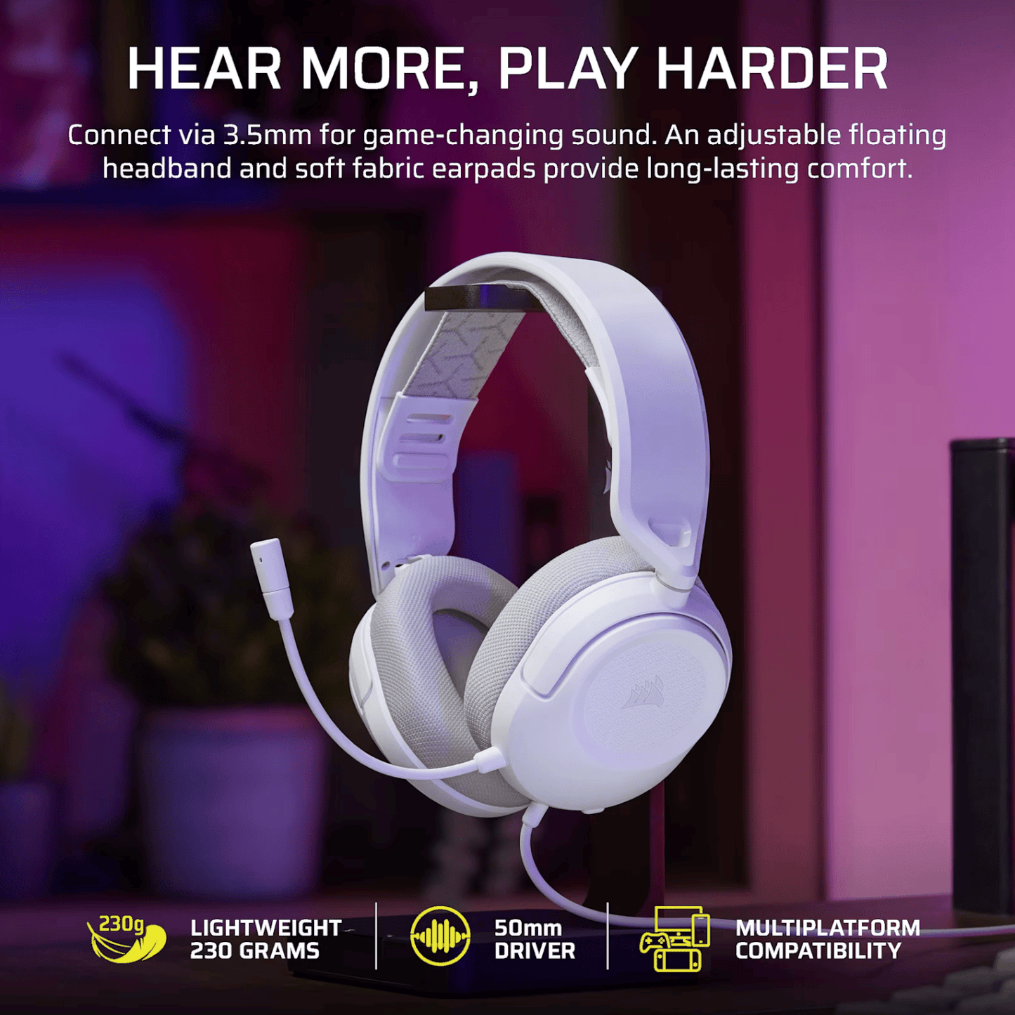 Corsair HS35 v3 Wired Gaming Headset - White