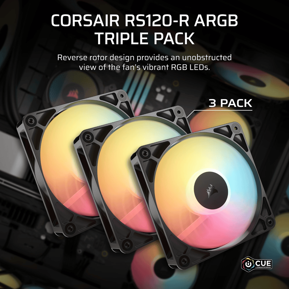 Corsair RS120-R ARGB 120mm PWM Reverse Fans Triple Pack - Black