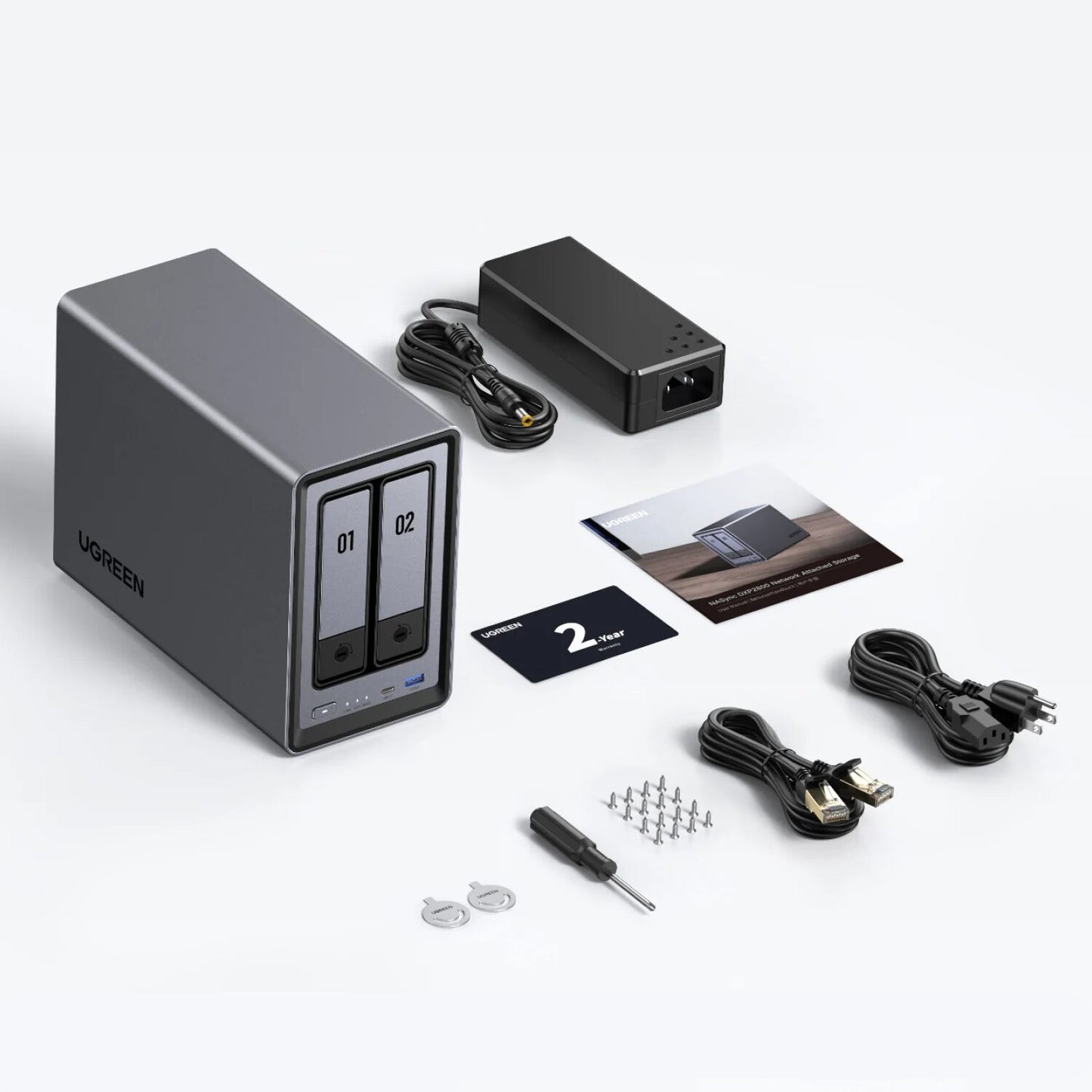 UGreen NASync DXP2800 2 Bay NAS with Seagate Ironwolf NAS 16TB SATA Hard Drive Bundle (2x 8TB)