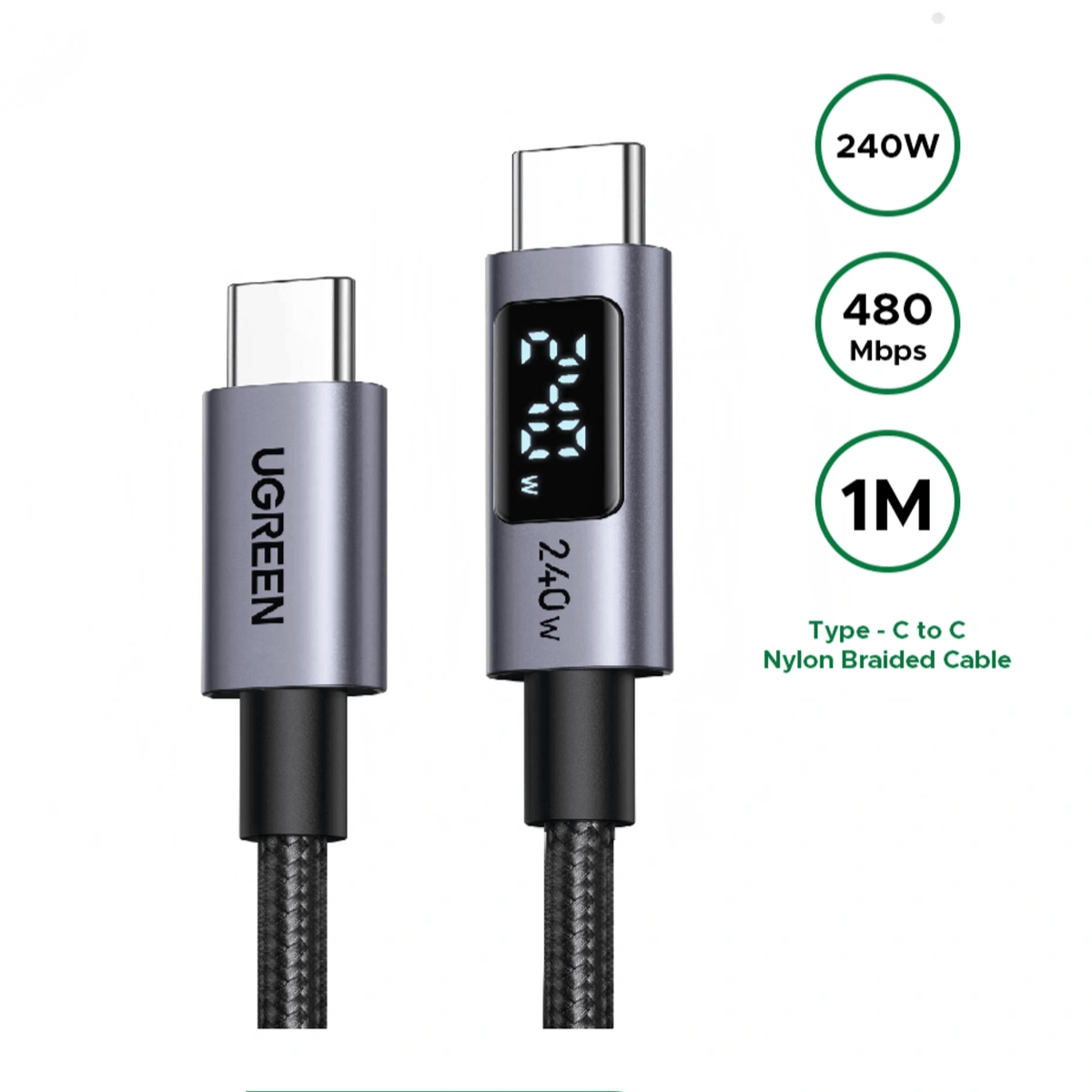 UGREEN 240W USB Type-C Cable with LED Display 1M