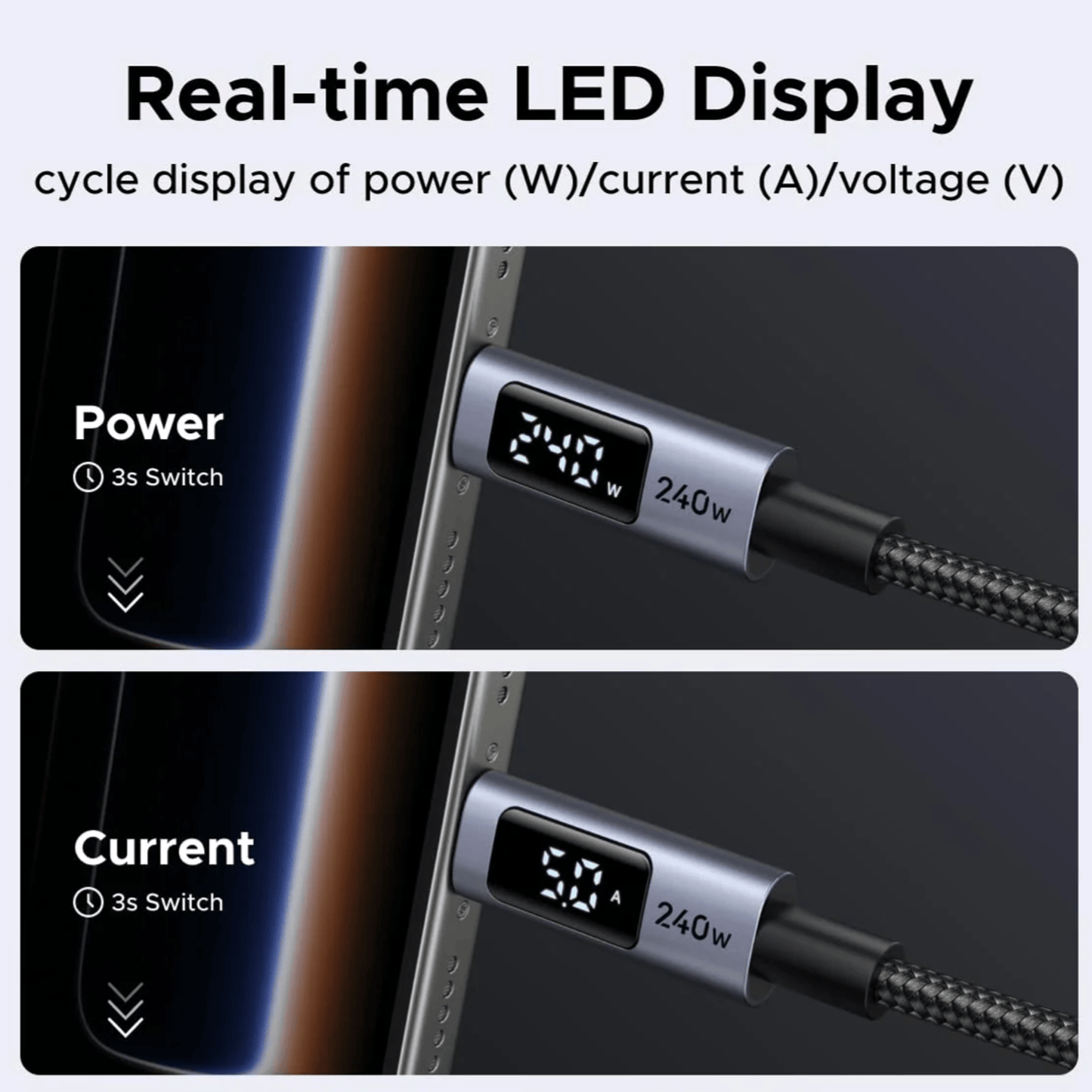 UGREEN 240W USB Type-C Cable with LED Display 2M