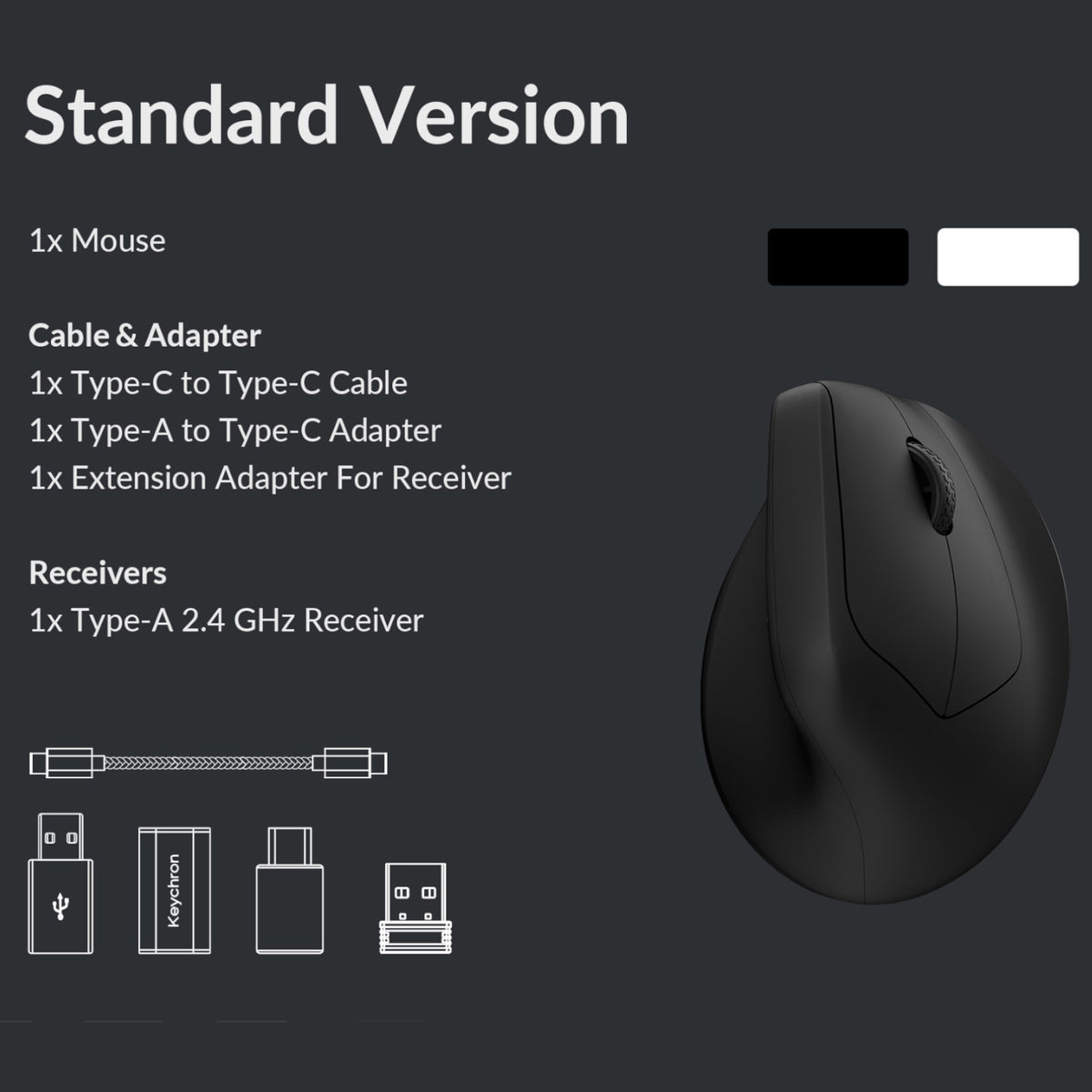 Keychron M5-A29 1K Wireless Mouse (BT/2.4GHz/Wired) - Black