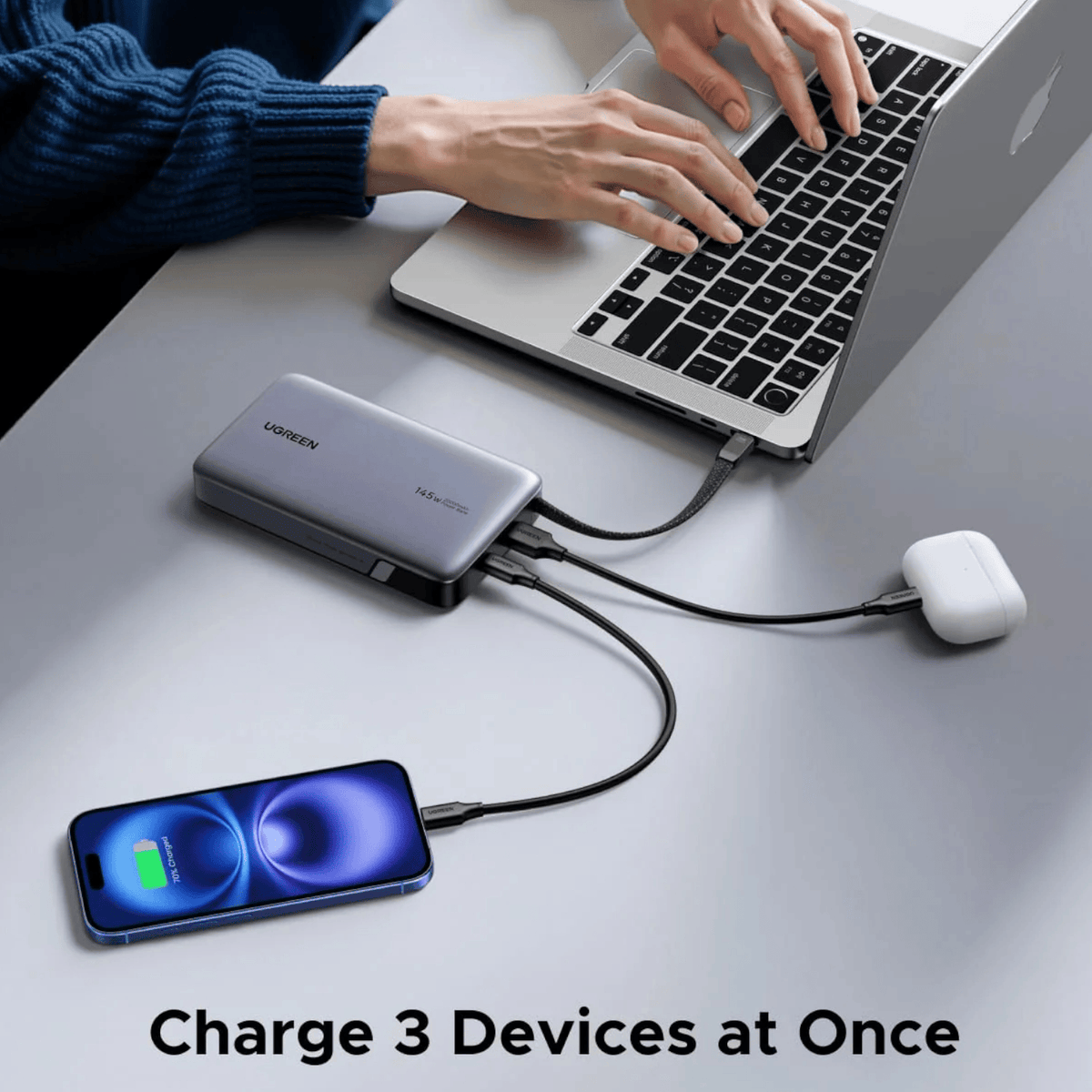 UGREEN Nexode 145W 20000mAh  Power Bank with built-in USB Type-C Cable