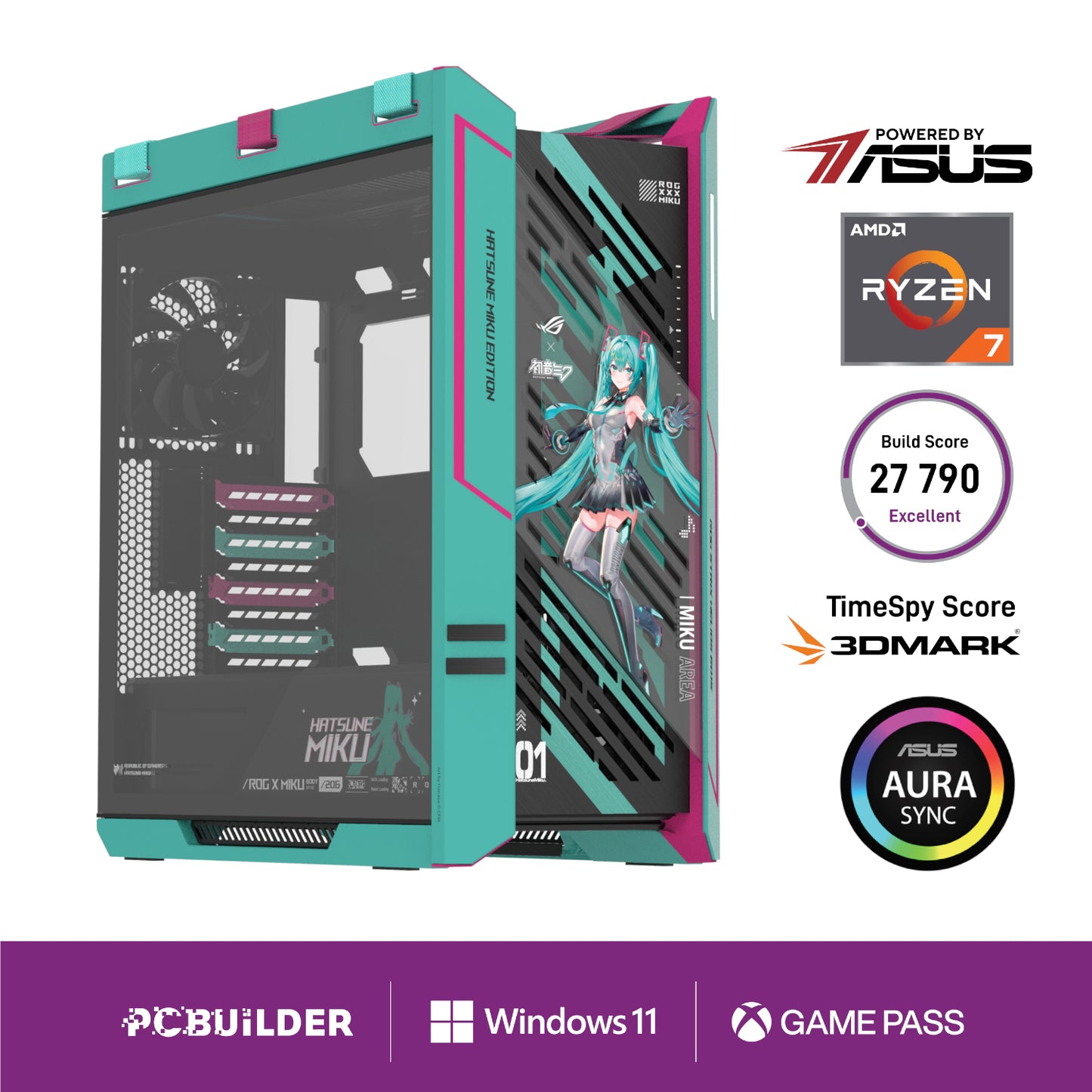 PCBuilder Ryzen 7 9800X3D ASUS X MIKU Windows 11 Gaming PC