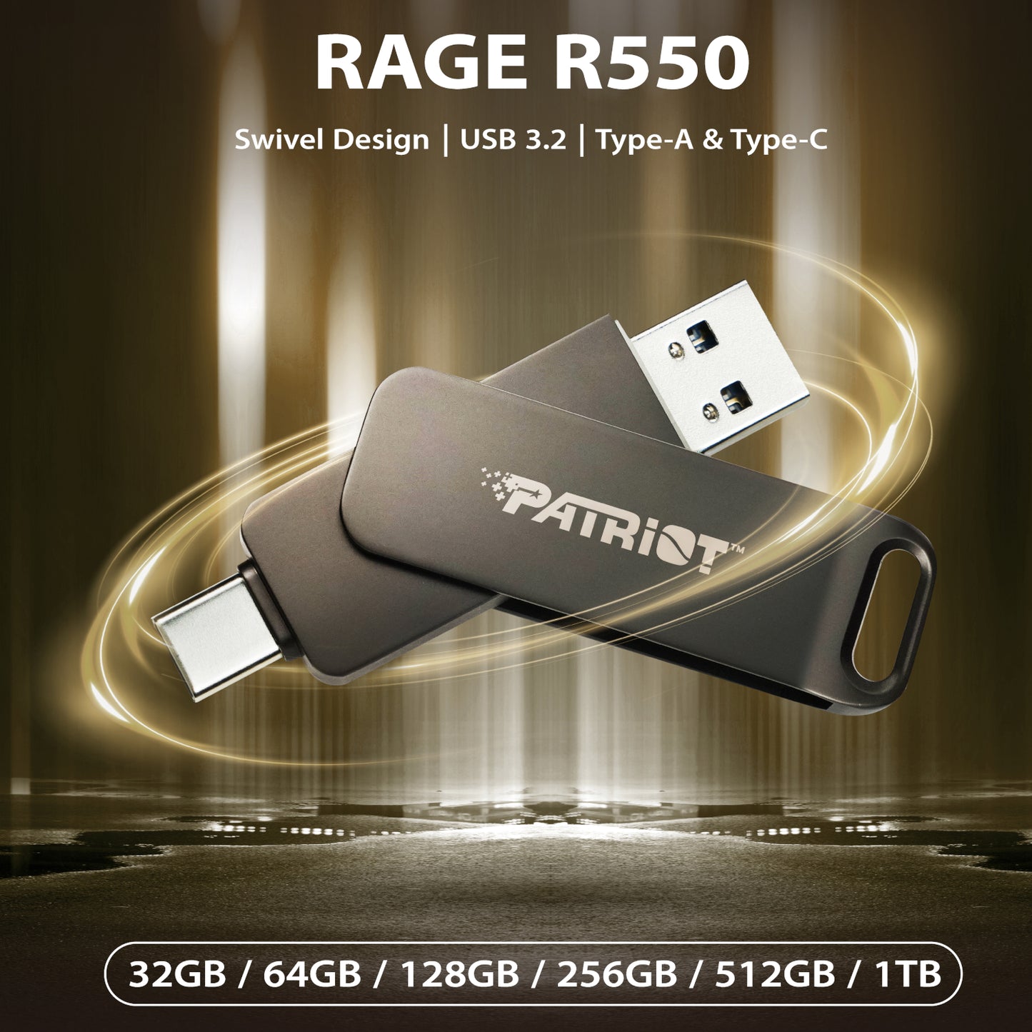 Patriot Rage R550 256GB USB3.2 Swing Type A to Type-C Flash Drive