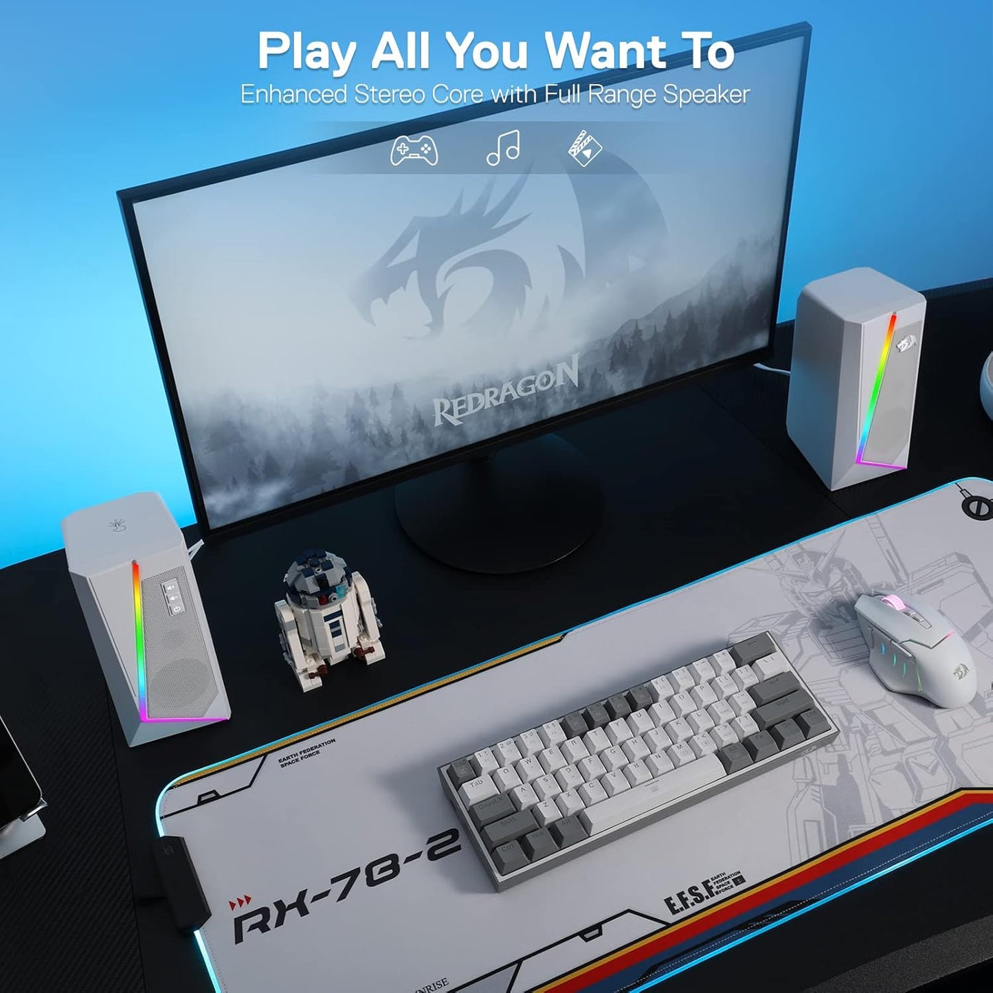 Redragon GS20W ANVIL 3W 2.0 RGB Stereo Desktop PC Speakers - White