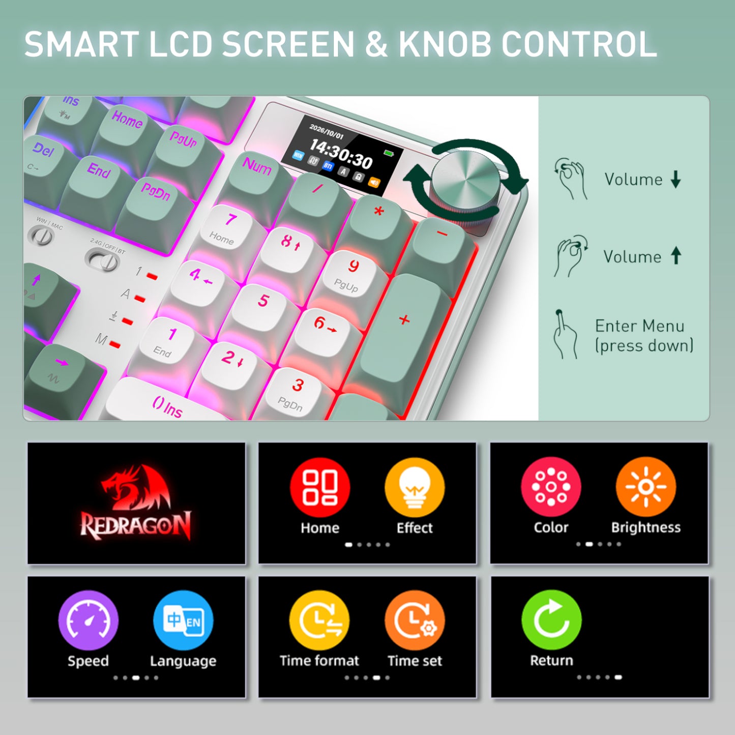 Redragon WYVERN K761 Pro Full-size RGB Wireless Mechanical Gaming Keyboard - White/Green