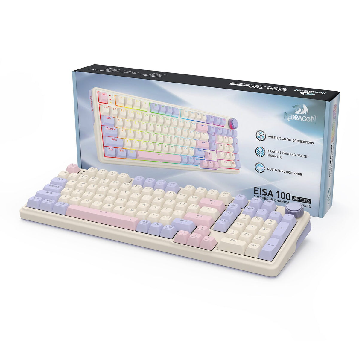 Redragon K768 EISA 100 RGB Wireless Gaming Keyboard - Lilac
