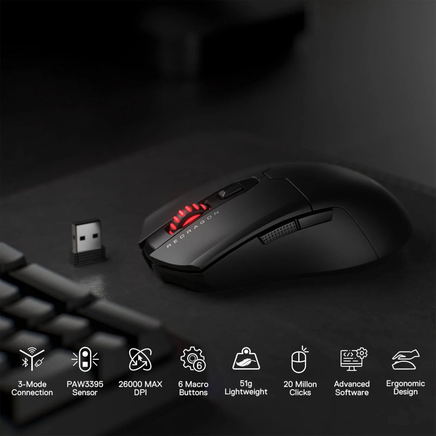 Redragon FYZU M995 PRO Wireless Gaming Mouse - Black