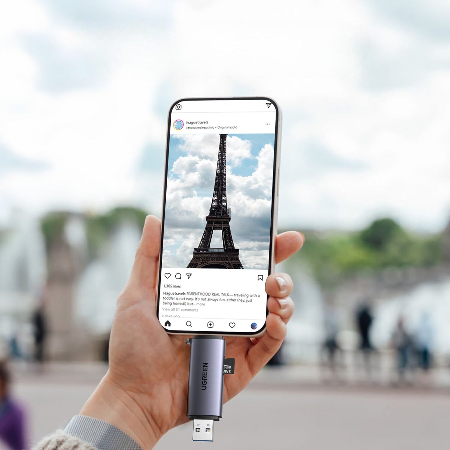 UGREEN CM185-50706 2-in-1 OTG Card Reader | Type-C | USB-A - Silver