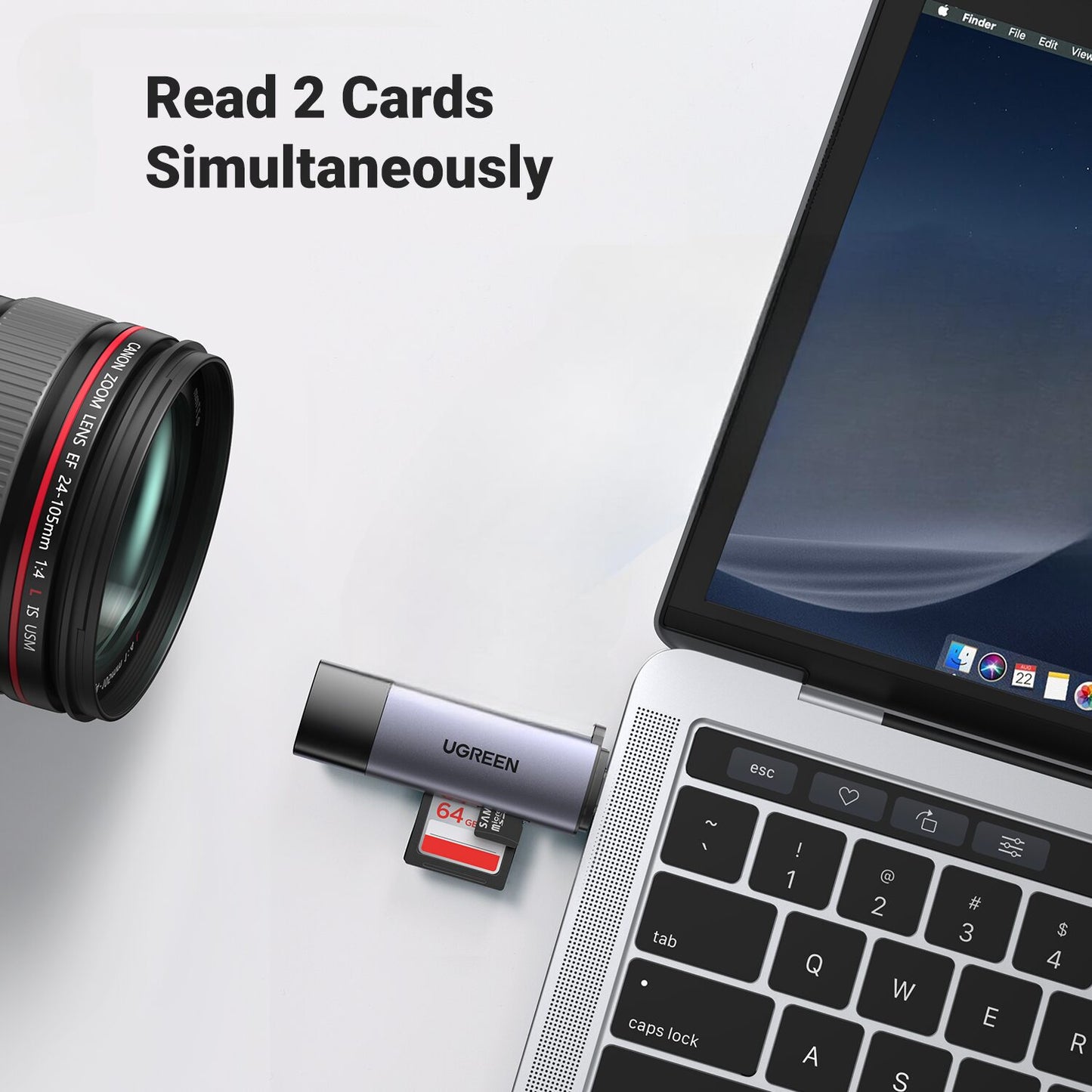 UGREEN CM185-50706 2-in-1 OTG Card Reader | Type-C | USB-A - Silver